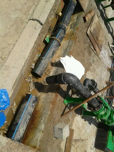 HDPE pipe spool with fabricated fittings and a gate valve in a Kuwait service duct