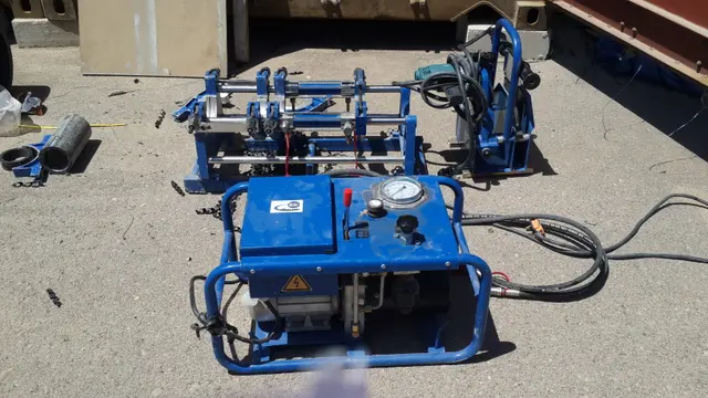 HDPE butt-fusion machine and hydraulic power unit set up on a Kuwait site