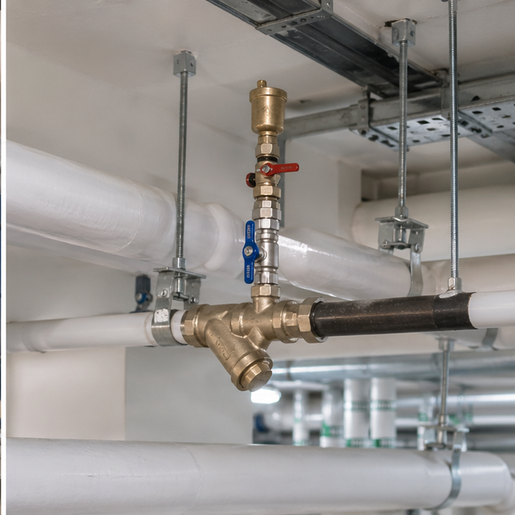 Serviceable HVAC branch connection with air vent and valves