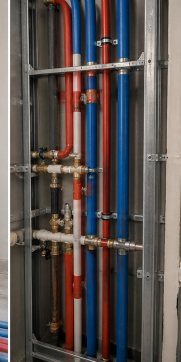 PEX riser and branch piping in a high-rise plumbing shaft