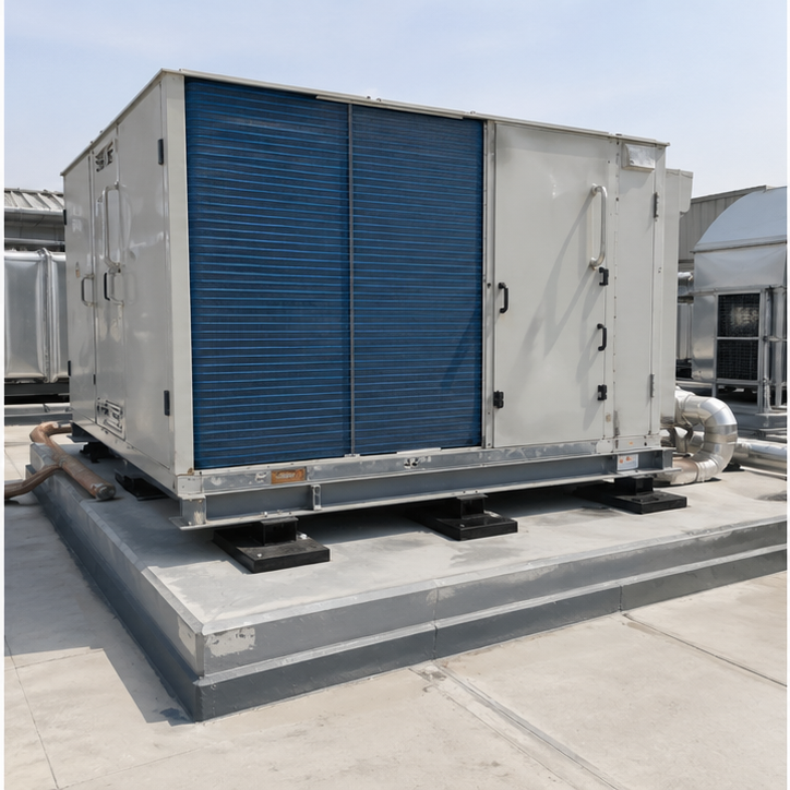 Rooftop air handling equipment on vibration isolation pads