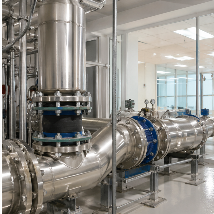 Commercial building mechanical services with flexible connectors
