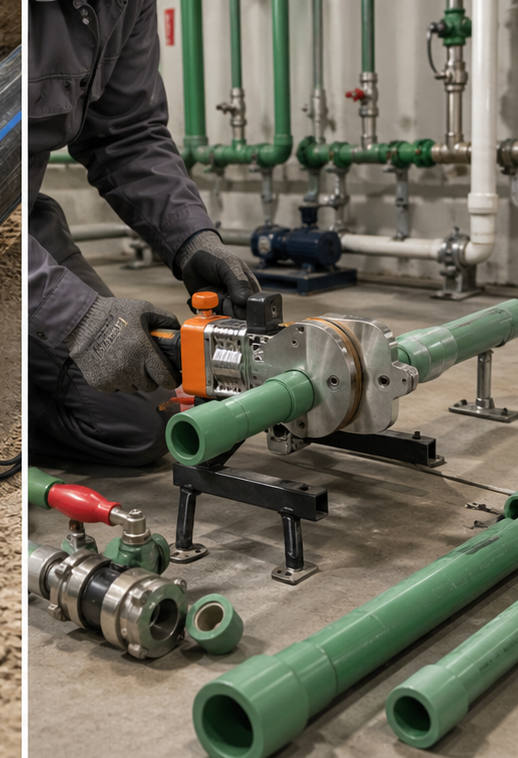 PPR socket fusion tool used on building services pipework