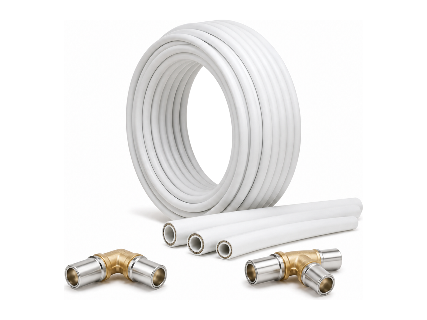 Multilayer composite pipe coils and straight lengths