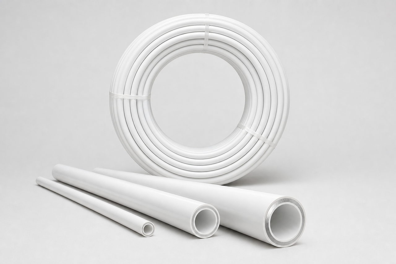 Multilayer composite pipe coil and straight lengths